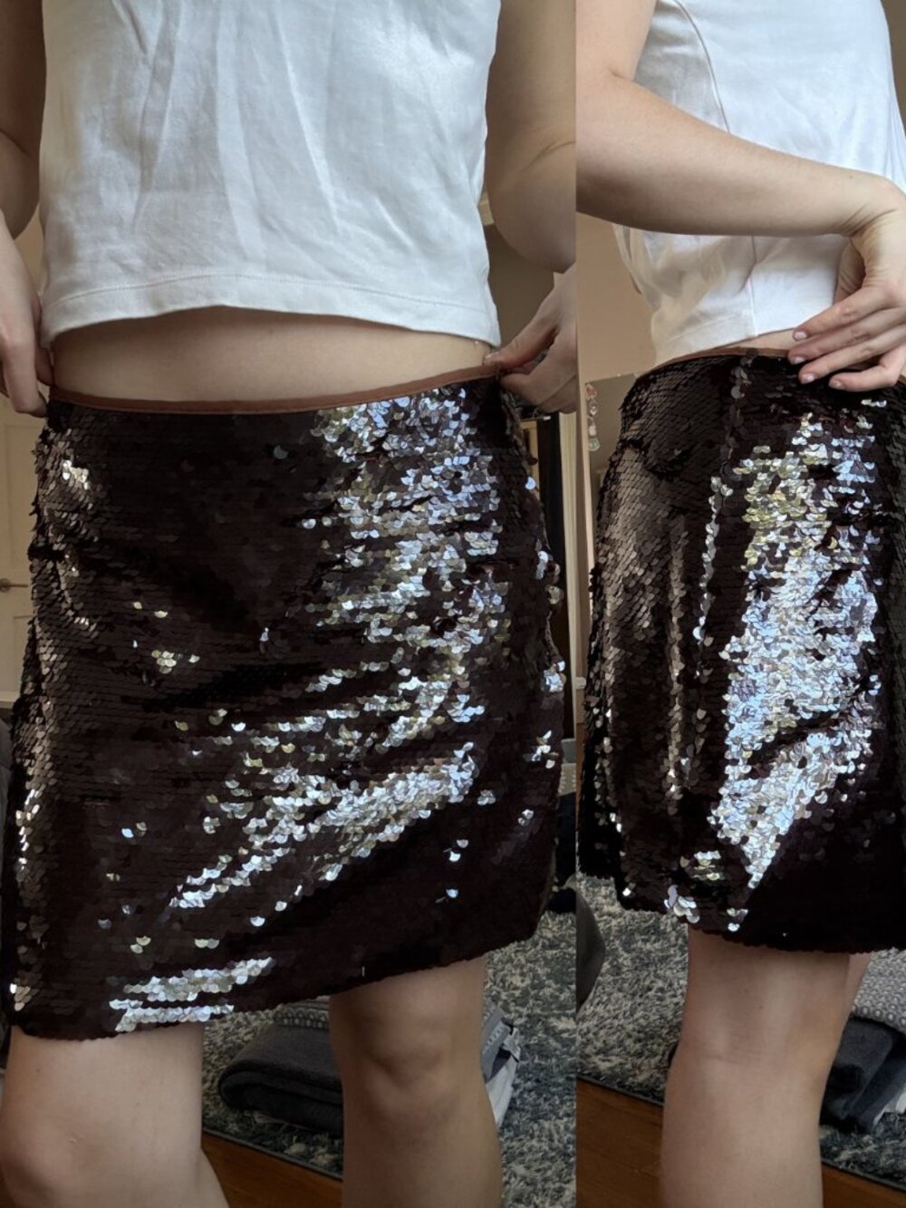 ASOS Design Dark Brown Sequin Midi Skirt
